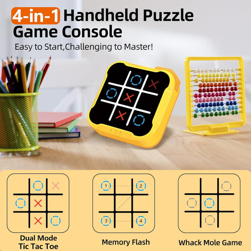 4-in-1 Tic Tac Toe, Portable Sensory Puzzle Game