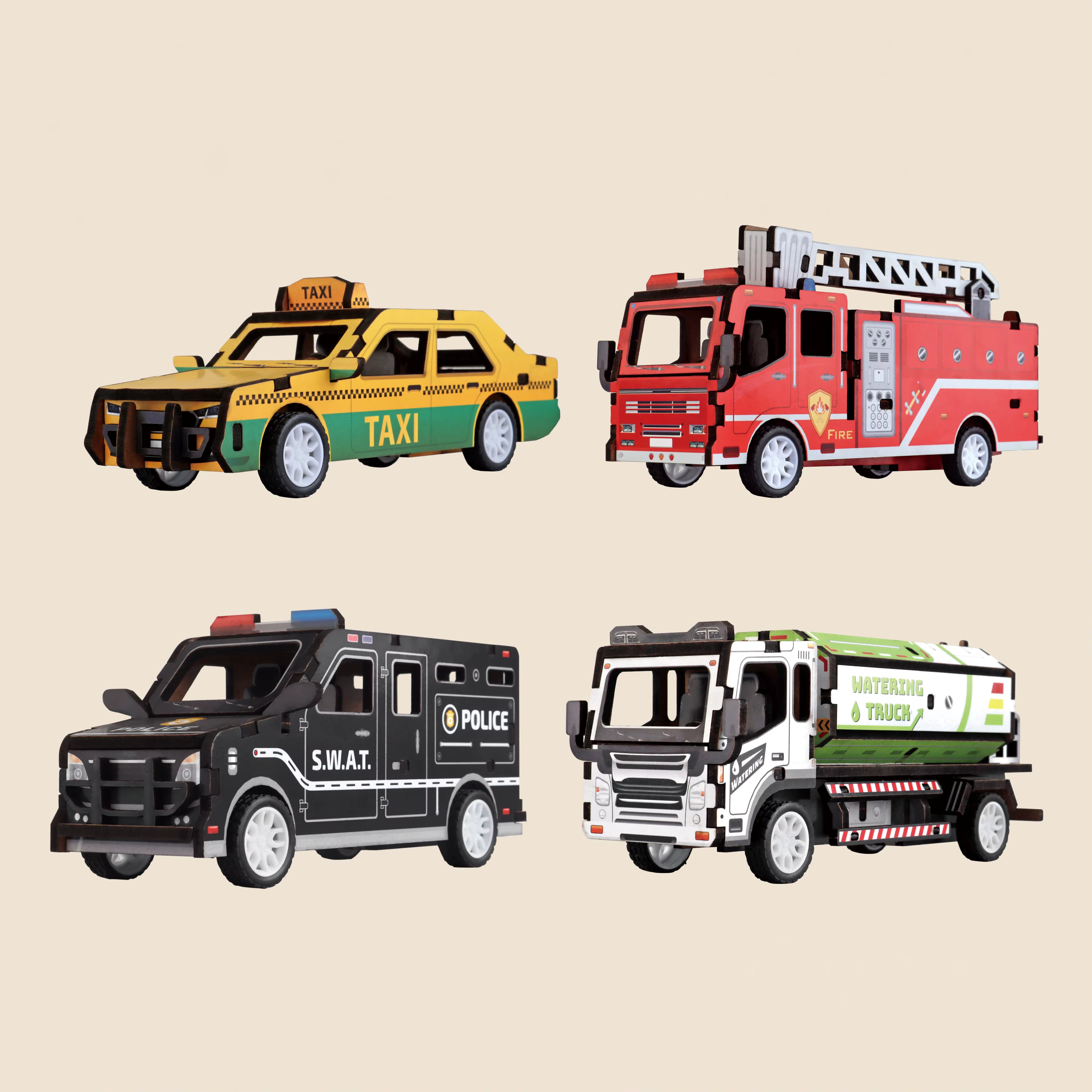 Car Puzzle Wooden Fire Truck Water Truck