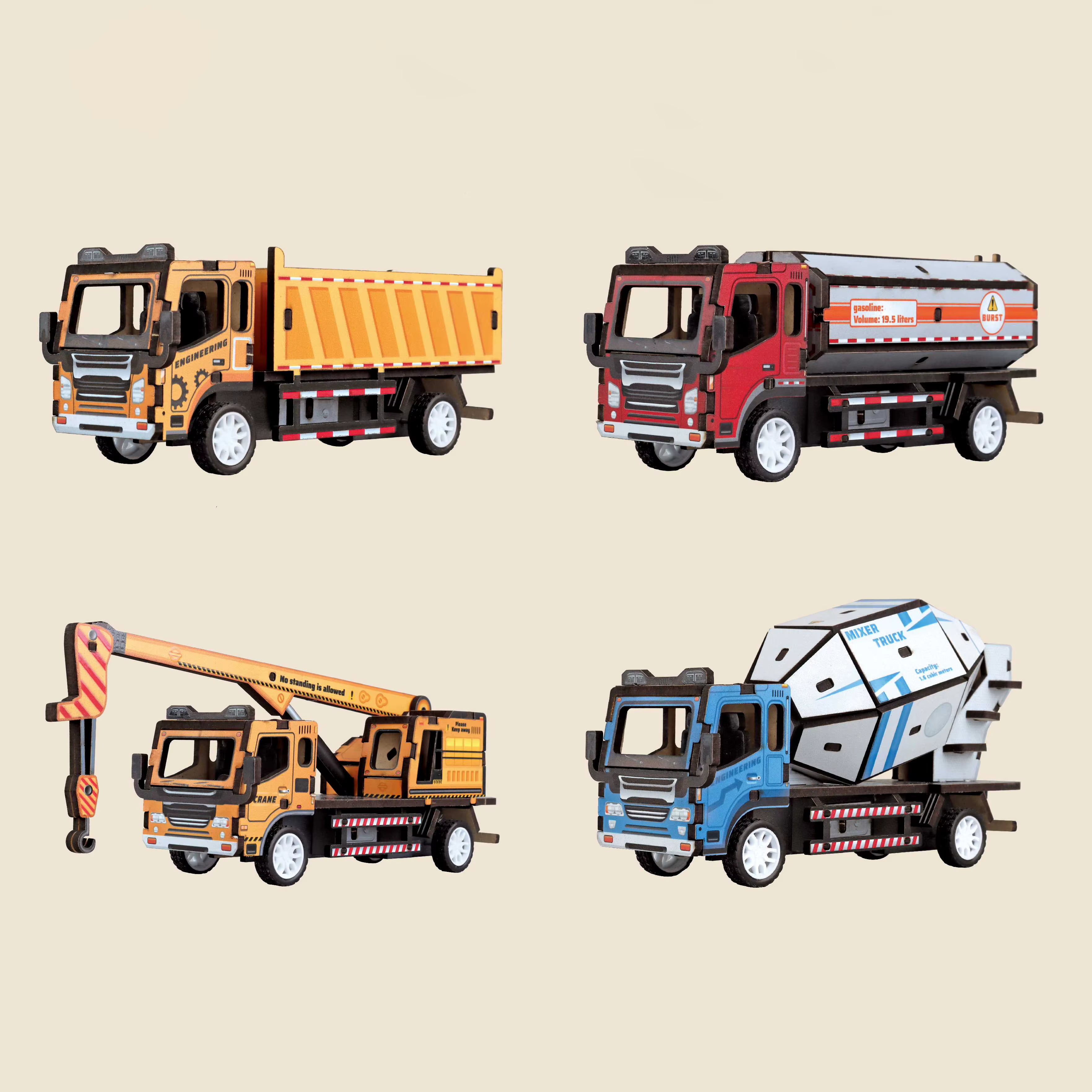 Car Puzzle Wooden Mixer Dump Truck Crane