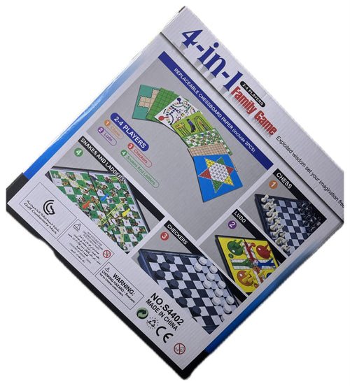 4 in 1 Family Game: Chess, Ludo, Checkers and Snakes & Ladders